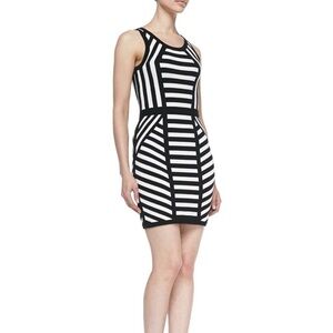 $395 Milly Black White Mitered Stripe Sleeveless Sheath Dress, Large